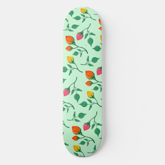 Floral pattern with coloured rose flowers  skateboard (Front)