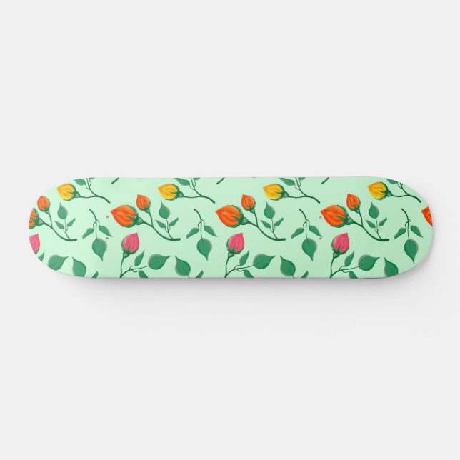 Floral pattern with coloured rose flowers  skateboard (Horz)