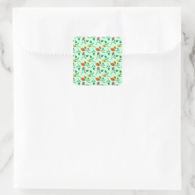 Floral pattern with coloured rose flowers  square sticker (Bag)