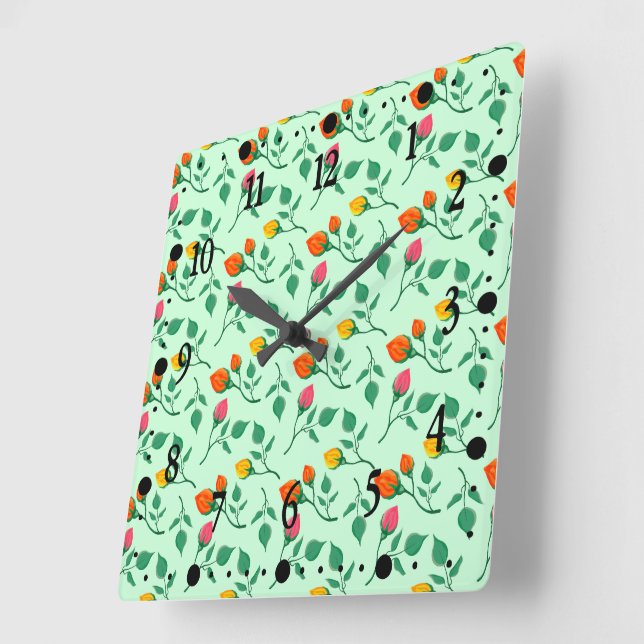 Floral pattern with coloured rose flowers  square wall clock (Angle)