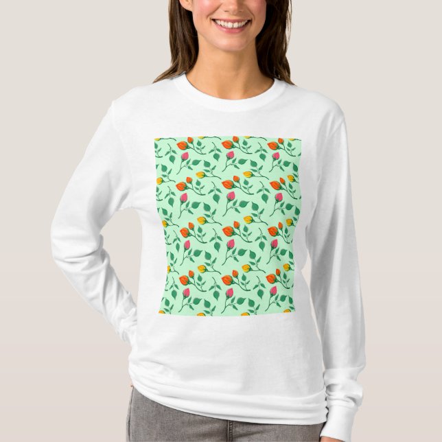 Floral pattern with coloured rose flowers T-Shirt (Front)