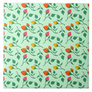 Floral pattern with coloured rose flowers tile