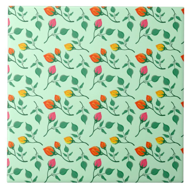 Floral pattern with coloured rose flowers  tile (Front)