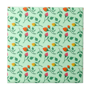 Floral pattern with coloured rose flowers  tile