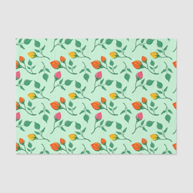 Floral pattern with coloured rose flowers  tissue paper (Front)