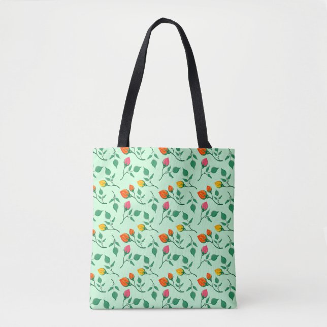 Floral pattern with coloured rose flowers   tote bag (Front)