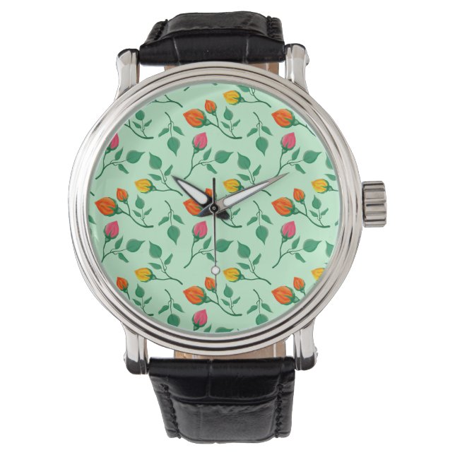 Floral pattern with coloured rose flowers  watch (Front)