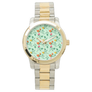 Floral pattern with coloured rose flowers  watch
