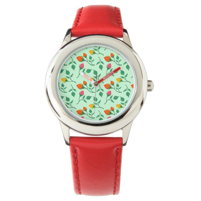 Floral pattern with coloured rose flowers  watch (Front)