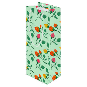 Floral pattern with coloured rose flowers  wine gift bag
