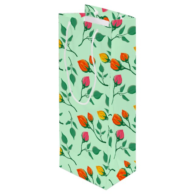 Floral pattern with coloured rose flowers  wine gift bag (Back Angled)