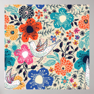 floral pattern with colourful blooming flowers an poster