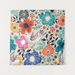 floral pattern with colourful blooming flowers an tapestry