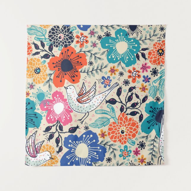  floral pattern with colourful blooming flowers an tapestry (Front)