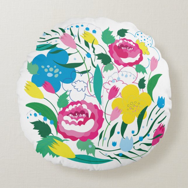 Floral pattern with colourful bouquet. round pillow (Front)