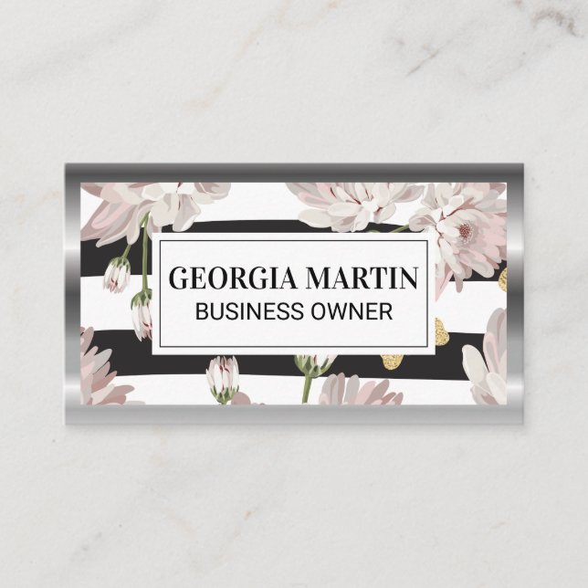 Floral pattern with glittering butterflies business card (Front)