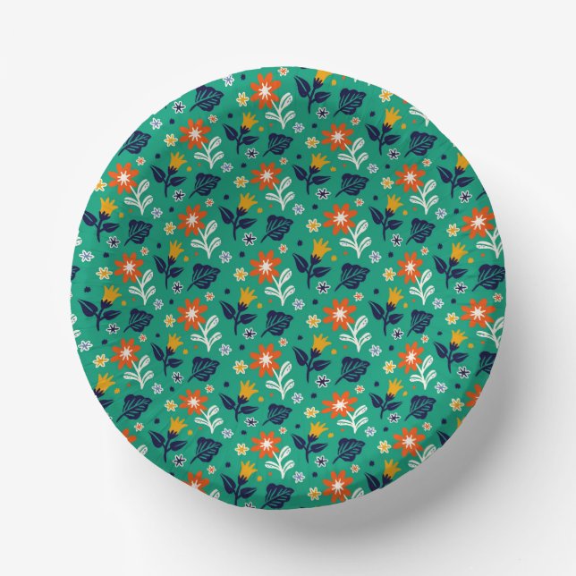 Floral Pattern with Green Background Paper Plate (Front)