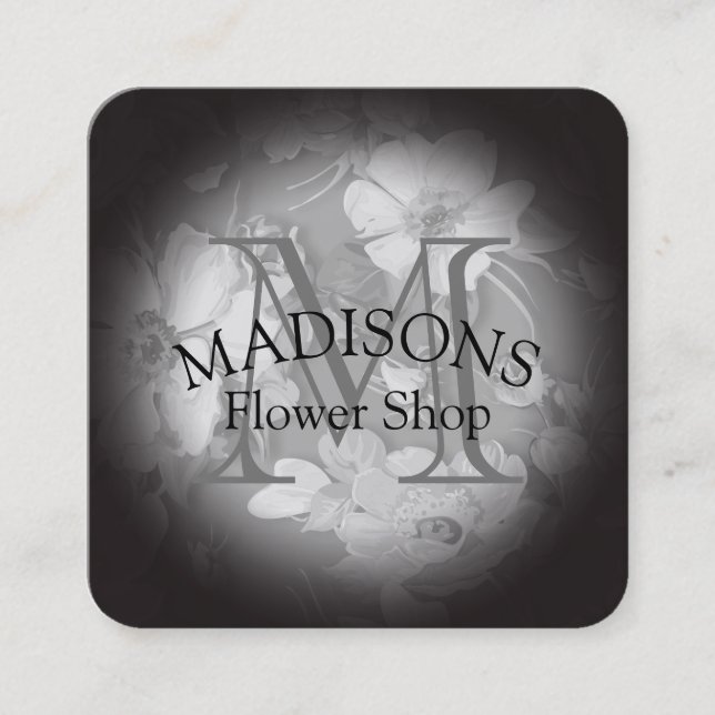 Floral Pattern with Monogram Square Business Card (Front)