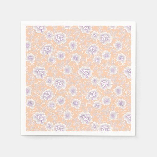 Floral Pattern with Peach and Lavender Colors Napkin (Front)