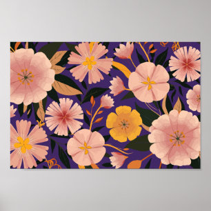 Floral Pattern with Pink and Yellow Blooms Poster