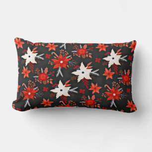 Floral Pattern with Red White Flowers-11438 Lumbar Pillow