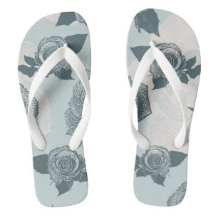 Floral pattern with rose flip flops