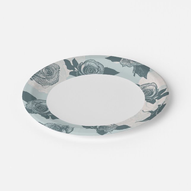 Floral pattern with rose paper plate (Angled)