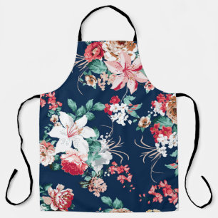 Floral pattern with roses and small flowers with v apron