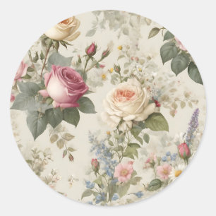 Floral Pattern with Roses and Wildflowers Rustic  Classic Round Sticker