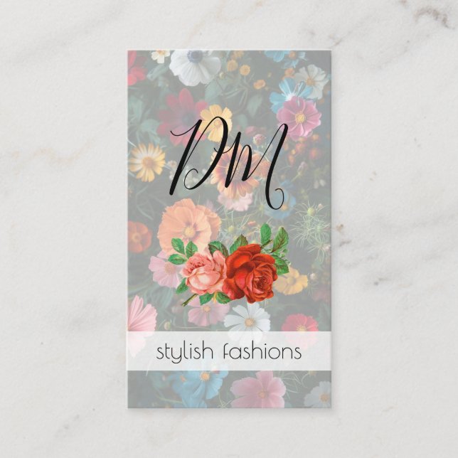 Floral Pattern with Roses | Nature Business Card (Front)