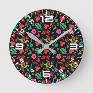 Floral Pattern With Smooth Colour Background-45673 Round Clock
