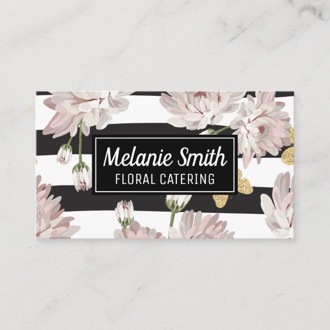 Floral pattern with stripe pattern business card (Front)