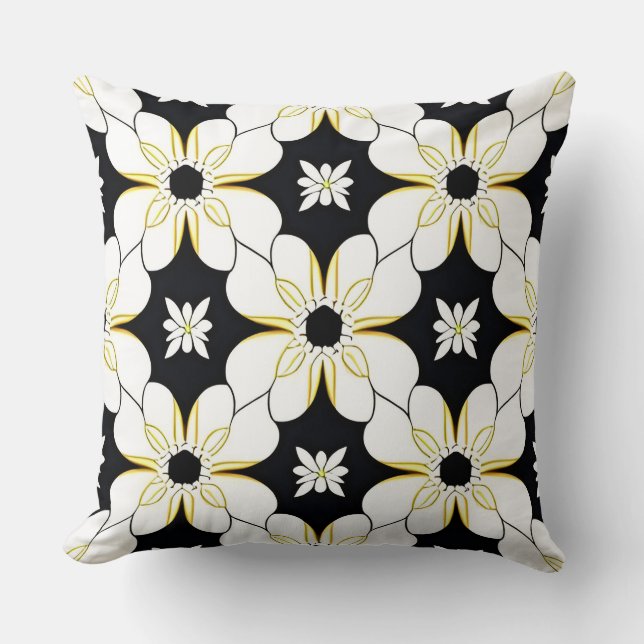 Floral Pattern with White and Yellow Flower Throw Pillow (Front)