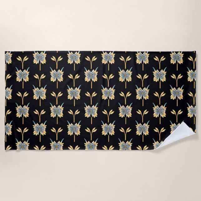 Floral Pattern With Yellow Flowers Beach Towel (Front)