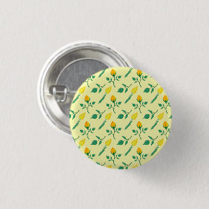 Floral pattern with yellow rose and tulip flowers 1 inch round button