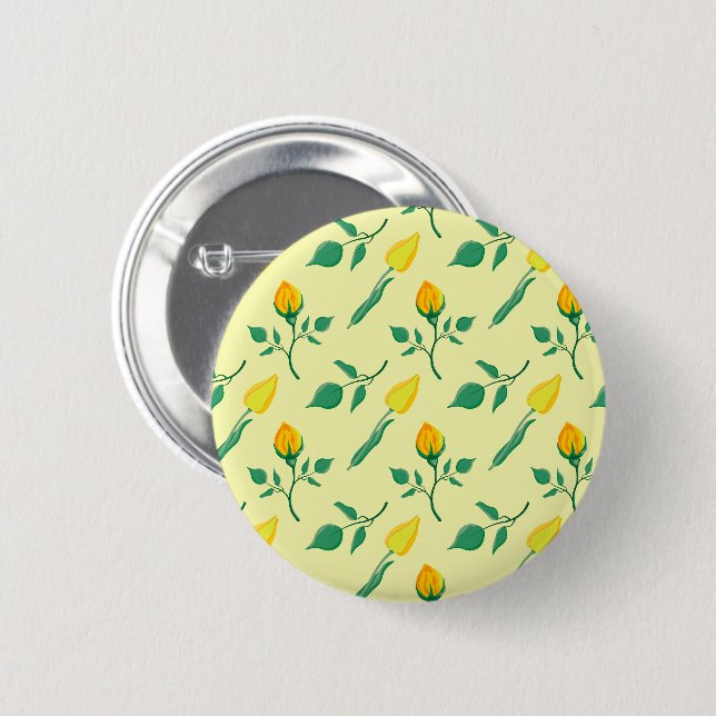 Floral pattern with yellow rose and tulip flowers 2 inch round button (Front & Back)