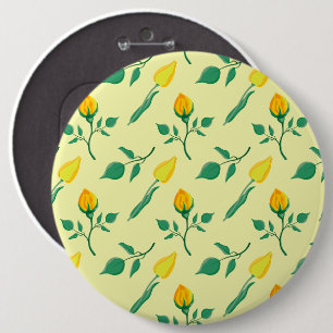 Floral pattern with yellow rose and tulip flowers 6 inch round button