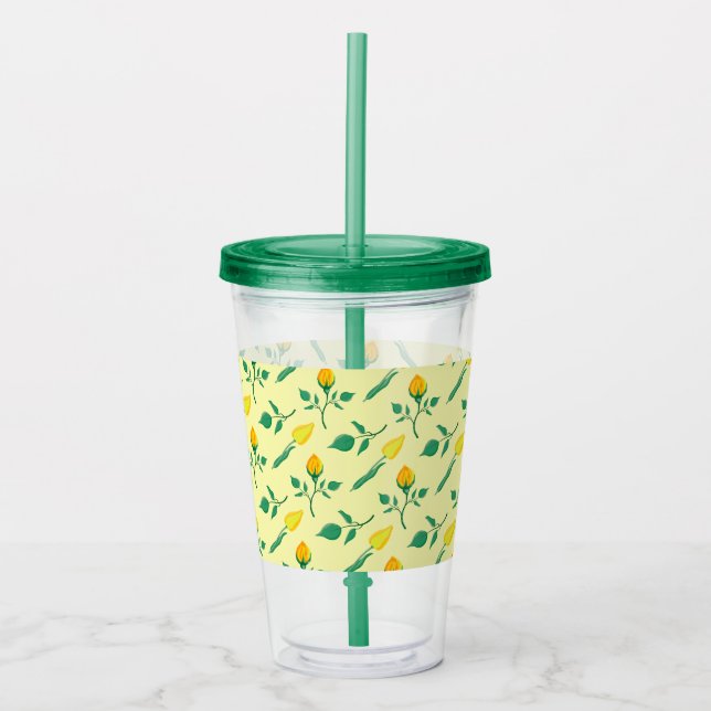 Floral pattern with yellow rose and tulip flowers acrylic tumbler (Front)