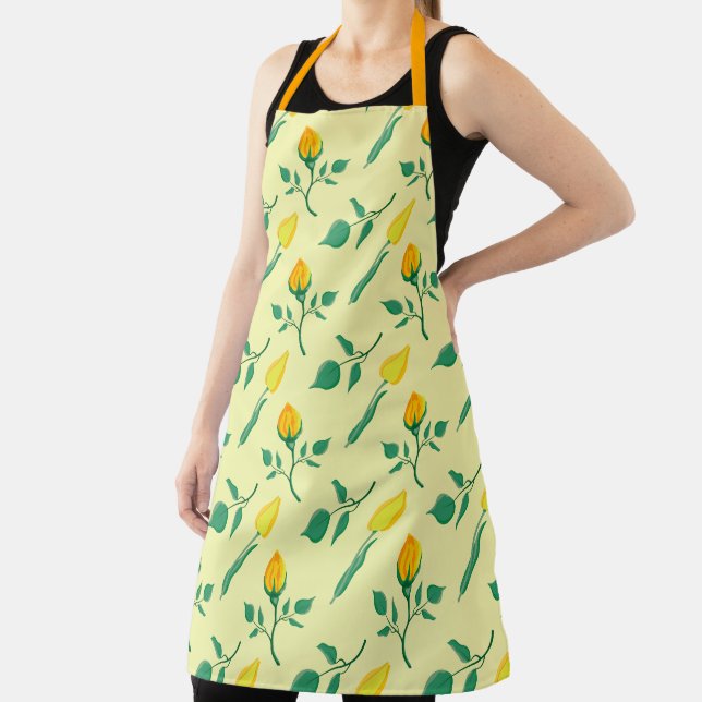 Floral pattern with yellow rose and tulip flowers apron (Insitu)