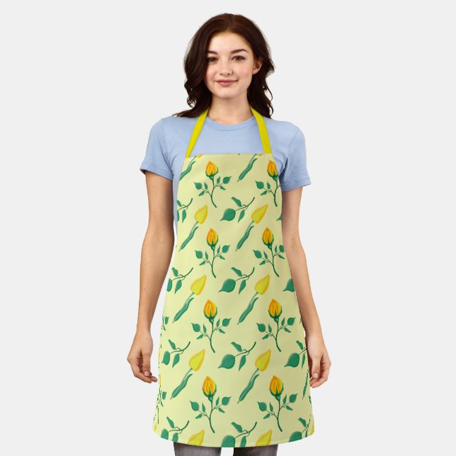 Floral pattern with yellow rose and tulip flowers apron (Worn)
