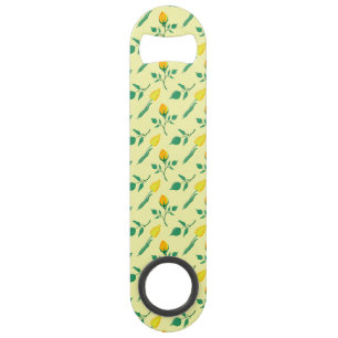 Floral pattern with yellow rose and tulip flowers bar key