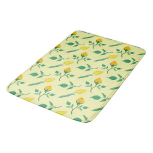 Floral pattern with yellow rose and tulip flowers bath mat