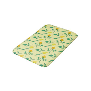 Floral pattern with yellow rose and tulip flowers bath mat