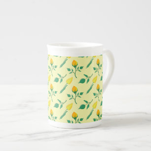 Floral pattern with yellow rose and tulip flowers bone china mug