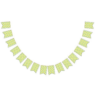 Floral pattern with yellow rose and tulip flowers bunting flags