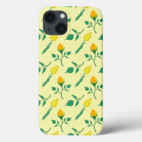 Floral pattern with yellow rose and tulip flowers
