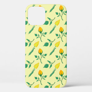 Floral pattern with yellow rose and tulip flowers iPhone 12 case