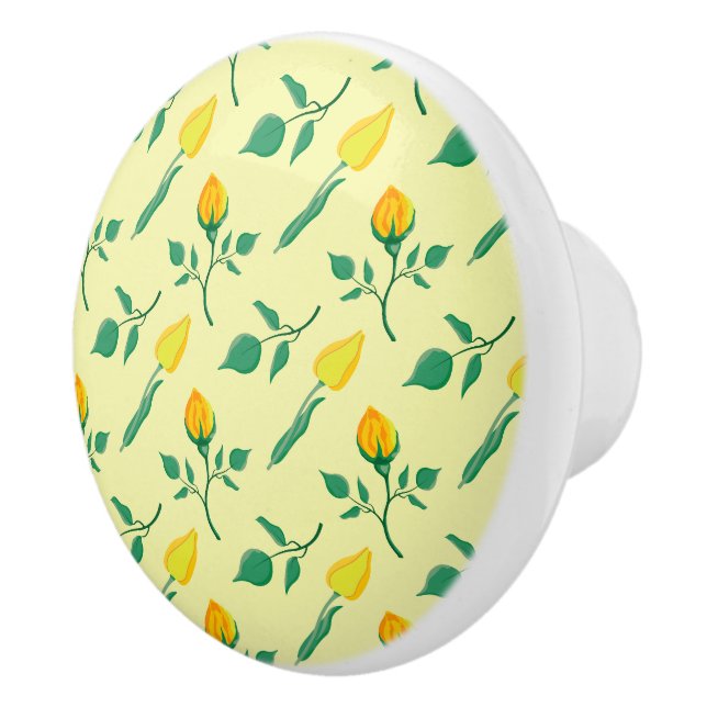 Floral pattern with yellow rose and tulip flowers ceramic knob (Right)