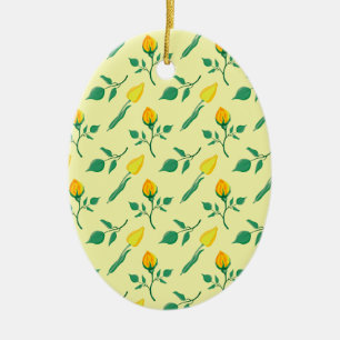 Floral pattern with yellow rose and tulip flowers ceramic ornament
