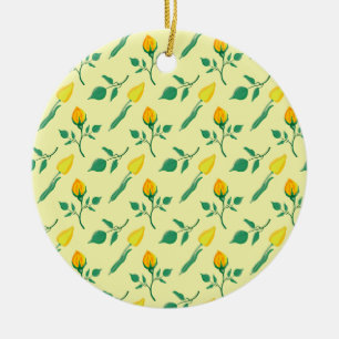 Floral pattern with yellow rose and tulip flowers ceramic ornament